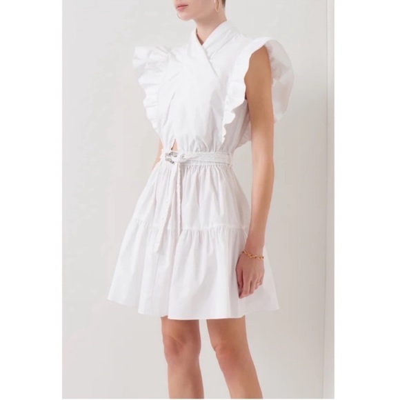 Derek Lam 10 Crosby Finn Ruffled Wrap Mini Dress Cotton Poplin White Sz 8 - Picture 16 of 16